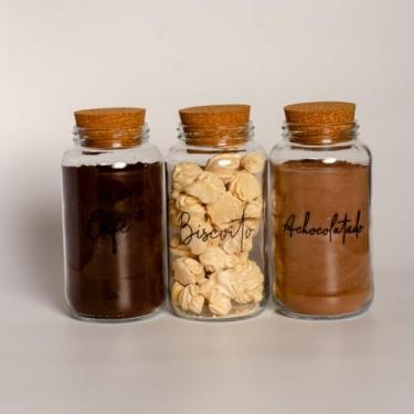 Imagem de Pote de armazenamento cafe Kit Cantinho do Café - ESCOLHA SEU KIT - Potes de Vidro 830 ml com Tampa de Cortiça(Café - Biscoito - Achoc)