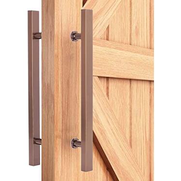 Imagem de Conjunto de maçanetas deslizantes de porta de celeiro, puxador de barra de aço inoxidável com alça de ferragens para porta de madeira de vidro interior e exterior (preto fosco 120 cm) (ouro rosa 120