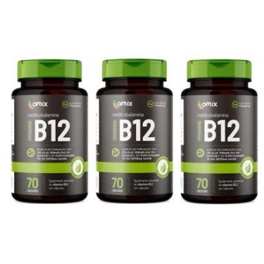 Imagem de Kit 3x - Vitamina B12 - 70 cápsulas - Omix-Unissex