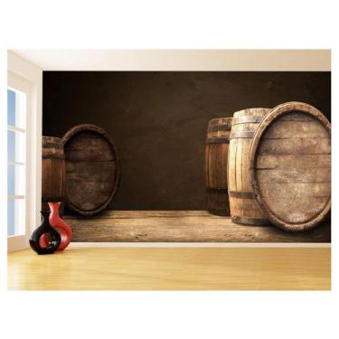 Imagem de Papel De Parede 3D Alimentos Vinho Tonel Barril 3,5M Al472 - Você Deco