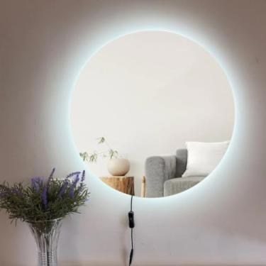 Imagem de Espelho Redondo Lapidado Com LED Para Maquiagem Banheiro Quarto + SUPORTE(LED LUZ FRIO 50 cm)