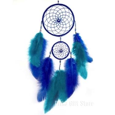 Imagem de Filtro Dos Sonhos Para Carro com Olho Grego Duplo 2 Aros Apanhador(Azul Claro e Escuro)