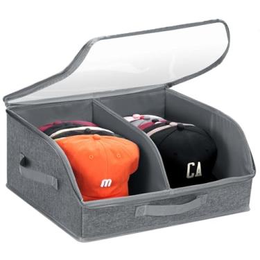 Imagem de PANGTON Organizador de chapéus para bonés de beisebol, 2 compartimentos, janela transparente, caixa de armazenamento para armário, comporta até 24 bonés, recipiente para chapéus com papelão resistente