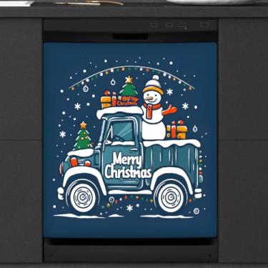 Imagem de Capa de ímã de lava-louças de boneco de neve de Natal para caminhão, capas magnéticas para decoração de lava-louças, capa magnética para porta de geladeira, decalque de geladeira para cozinha