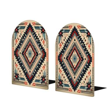 Imagem de Suporte de livros étnico retrô boêmio grande de madeira decorativo suporte de livros antiderrapante resistente para mesa de escritório em casa biblioteca de estudo escolar divisórias de livros para