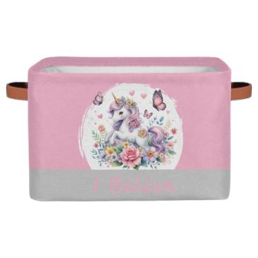 Imagem de Cestas de armazenamento pequenas, unicórnio, rosa, adorável com alças, caixas de armazenamento de brinquedos infantis, organizador de cubo de tecido dobrável para berçário, sala de estar, quarto