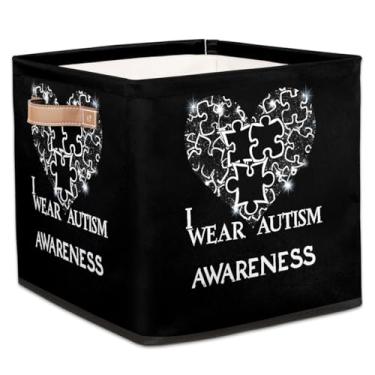 Imagem de hongjinglin Cestas dobráveis de armazenamento em cubos pretos autismo amor coração caixas dobráveis brinquedo infantil com alças organizador de tecido cesto organizador para berçário, sala de estar