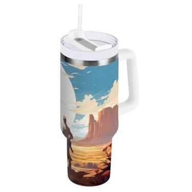 Imagem de xigua Copo vintage Western Cowboy de 1,134 g com tampa e canudo, aço inoxidável de vácuo duplo isolado garrafa de água esportiva suporte para copo de café de viagem à prova de vazamento para bebida