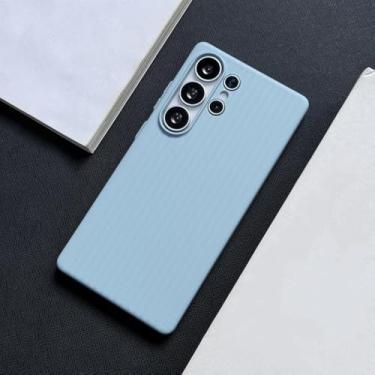 Imagem de Capa traseira fosca em policarbonato corrugado para Samsung Galaxy S23 S24 S25 Ultra S24 Plus, na cor azul claro. Compatível com Samsung S23 Plus.