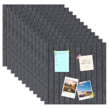 Imagem de ZJRDYYK 30 x 30 cm, 12 peças, placa de cortiça de feltro para parede, quadro de avisos para exibição de mensagens, aviso DIY, decorações de fotos, sala de aula, escola, escritório, quarto (cinza