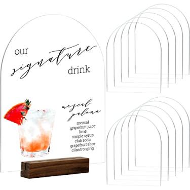 Imagem de JINMURY Placa de acrílico de 20,32 cm x 25,44 cm em branco | Pacote com 10 folhas de acrílico com arco de acrílico de 0,32 cm de espessura, placa de casamento moderna arqueada DIY | Menu de barra de bebidas | Placa de barra de acrílico para casamento | Decoração de centros de mesa de eventos e festa