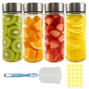 Imagem de Abnaok Garrafas de vidro de 473 ml – Pacote com 4 garrafas de vidro de boca larga com tampas - Sem BPA, tampas de aço inoxidável borossilicato para sucos, vitaminas, água infundida, armazenamento de