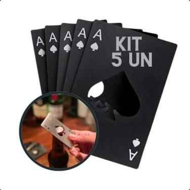 Imagem de Kit Abridor De Garrafa Inox Carta Baralho Naipe Poker 5un PRETO Abrido