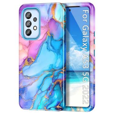 Imagem de Btscase Capa para Samsung Galaxy A53 5G, padrão de mármore, 3 em 1, resistente, à prova de choque, de corpo inteiro, resistente, PC rígido + silicone macio para mulheres e meninas, capa para Samsung