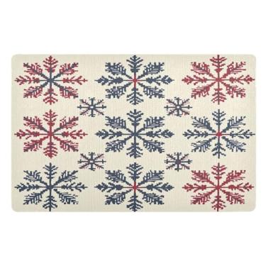Imagem de STAYTOP Tapete de Natal com flocos de neve para entrada externa 81 x 50 cm, tapete de boas-vindas ao ar livre/interno, tapetes de banho fofos, capacho frontal antiderrapante para entrada, pátio, áreas