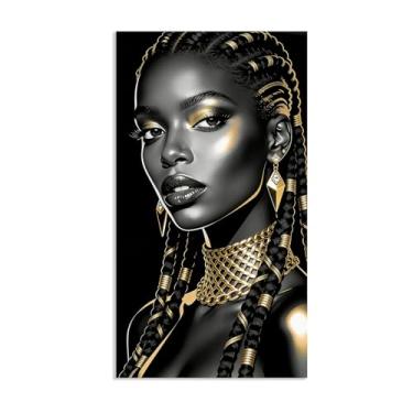 Imagem de SDYJ6GSW Arte de parede afro-americana elegante mulher negra minimalista decoração de parede abstrata arte preta impressão em tela para sala de estar quarto escritório 50 x 85 cm (20 x 33 pol) pôster