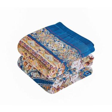 Imagem de Tvqbxp Cobertor Boho 127 x 152 cm, cobertor de outono para cama, colcha de musselina 100% algodão com estampa floral, decoração rústica vintage de casa de fazenda, cobertor de cama reversível para