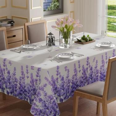 Imagem de XCHI Toalha de mesa aquarela lavanda borboleta primavera retangular toalha de mesa de verão toalhas de mesa laváveis para jantar em ambientes internos e decorações de festa em casa 152 x 264 cm