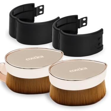 Imagem de COSTICA Pincel de base pacote com 2 pincéis de maquiagem, pincel de base sem falhas de topo plano para maquiagem líquida, pincel Kabuki para mistura, líquido, creme ou pó impecável com estojo portátil
