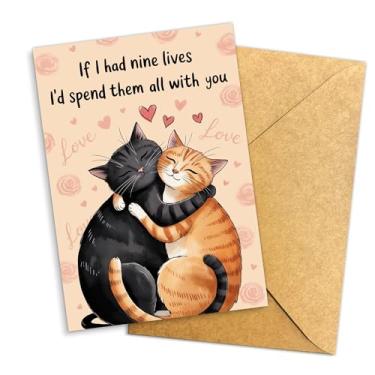 Imagem de Cartão If I Had Nine Lives I'd Spend Them All With You Design de casal de gato fofo romântico saudação de amor para namorado namorada marido esposa doce aniversário cartão de dia dos namorados 14 x 20