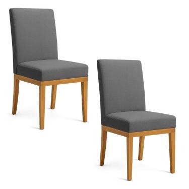 Imagem de Kit 2 Cadeiras De Jantar Brisa Linho Base De Madeira - Pallazio Cor Grafite