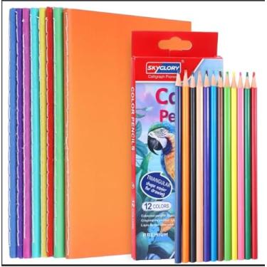 Imagem de Pacote com 8 livros em branco para crianças com 12 lápis de cor, conjunto de caderno de esboços com tema A6, mini diários de 10,4 x 14 cm para escrever histórias, cadernos infantis em massa
