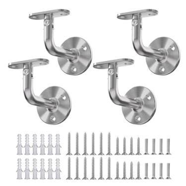 Imagem de Suporte de corrimão plano, aço inoxidável 316 com rotação de 180°, suporte de trilho manual, acabamento acetinado para escadas, banheiro, corrimão - pacote com 4 para trilho quadrado