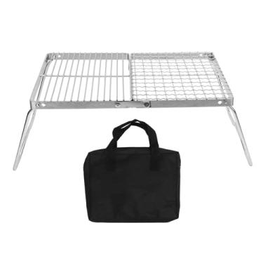 Imagem de Grelha dobrável portátil engrossada de aço inoxidável dobrável churrasqueira grelha de acampamento portátil para cozinhar ao ar livre acampamento piqueniques mochila