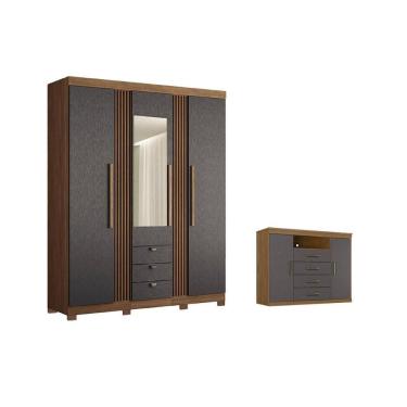 Imagem de Guarda Roupa +1Cômoda QC235 Jatobá/Grafite - Santos Andirá