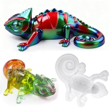 Imagem de Molde de resina camaleão grande, moldes de resina epóxi animal 3D, molde de silicone realista de lagarto profundo para fundição de resina, artesanato faça você mesmo, decoração de casa de Natal