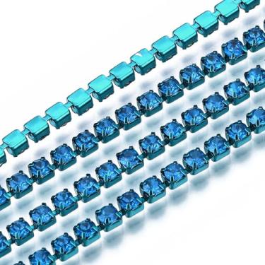 Imagem de KISSITTY Corrente de strass de 3 mm, 10 metros de profundidade, cor azul celeste, SS12, correntes de copo com acabamento de cristal, enfeites para costura, joias, festas, casamentos, decoração