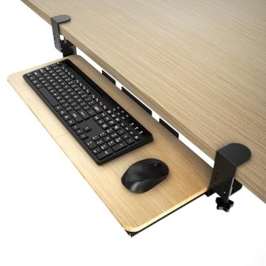 Imagem de Bandeja ergonômica para teclado embaixo da mesa com suporte ajustável em C, teclado de computador deslizante e gaveta de plataforma de mouse para digitação de escritório e casa (madeira clara)