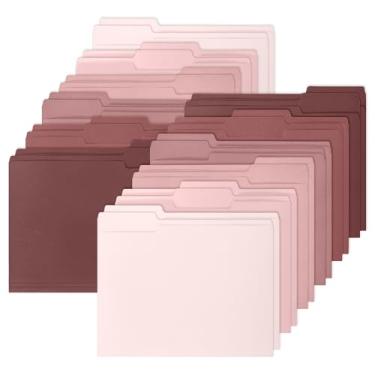 Imagem de Whaline Pacote com 24 pastas de arquivo rosa empoeirado tamanho carta 6 cores rosa gradiente bolsos de arquivo com aba de 1/3 cortado para material de sala de aula de escritório em casa, 22 x 29 cm