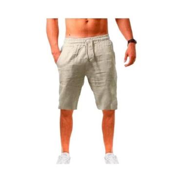 Imagem de Bermudas Casuais De Verão Masculinas Em Algodão E Linho Leves E Respir