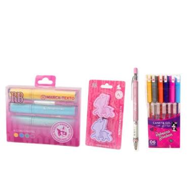 Imagem de Kit Escolar Rebecca Bonbon Com 6 Canetas em Gel e 4 Marca-Texto Borrac