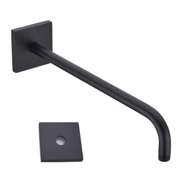 Imagem de SEABEFORE Braço de chuveiro com flange, extensão de braço de chuveiro de aço inoxidável de 40,6 cm montado na parede para chuveiro fixo, extensor de cabeça de chuveiro de chuva preto fosco, SE-91018