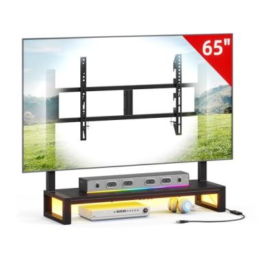 Imagem de GYIIYUO Suporte de TV de mesa com luz LED para TVs de 32 a 65 polegadas, suporte universal de base de TV ajustável em altura, suporte de elevação de TV com prateleira de barra de som de armazenamento