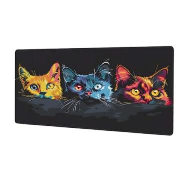 Imagem de Tapete de rato de gato animal de cor grande à prova d'água tapete protetor de mesa estendido para computador tapete de base de borracha antiderrapante para escritório, computador, teclado, laptop e