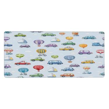 Imagem de Tapete de mouse grande com desenho animado de carro à prova d'água para computador estendido tapete protetor de mesa antiderrapante base de borracha para escritório, computador, teclado, laptop e mesa