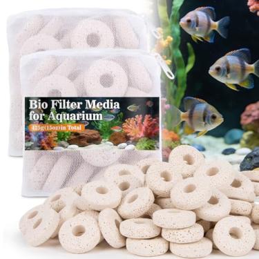 Imagem de Sukh 2 sacos de anéis de cerâmica biológicos - Meio filtrante biológico de alta porosidade para aquário, tanque de peixes, lago e filtro de vasilha, inclui 2 sacos de malha para filtragem superior