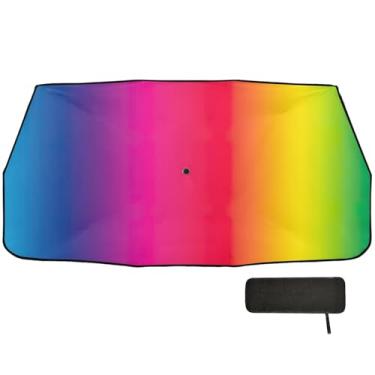 Imagem de Sombra de para-brisa gradiente colorido arco-íris para caminhões proteção de isolamento térmico guarda-chuva de carro 147.3 cm x 75.4 cm persianas de janela de caminhão