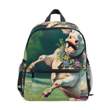 Imagem de Funny Cow Cute Print Simple Modern Toddler Backpack 10x4x12 In, Boys Toddler Backpack with Water Bottle Pockets, Whistle Buckle