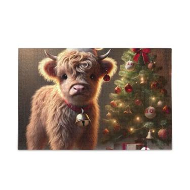 Imagem de 500 Piece Christmas Highland Cow Picture Puzzles Wood and Paper Material, Adult Puzzle Games