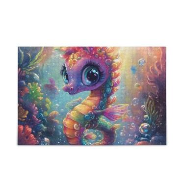 Imagem de Quebra-cabeça de cavalo marinho colorido, 500 peças, composto de papel e madeira, quebra-cabeça masculino com letras