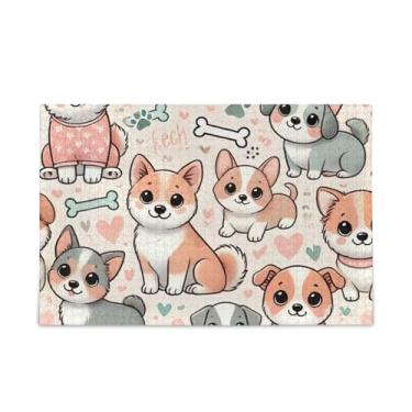 Imagem de Quebra-cabeça de cachorro com corações e ossos, 1000 peças, presente faça você mesmo, com bolsa de armazenamento de malha para adultos e adolescentes