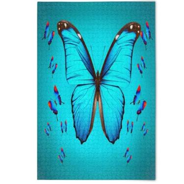Imagem de Quebra-cabeça animal borboleta azul aquarela 500 peças adulto, jogo de quebra-cabeça engraçado presentes tecnológicos criativos arte de pintura animal, 500 peças, 52 x 37,8 cm
