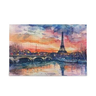 Imagem de Quebra-cabeça em aquarela Paris de 1000 peças, quebra-cabeça composto de papel e madeira para adolescentes com bolsa de armazenamento