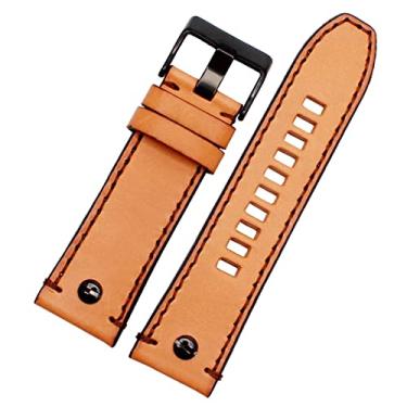 Imagem de EPANO Pulseira de relógio de couro genuíno para cinto de relógio diesel DZ4476/4482 DZ7408 7406 4318 pulseira 22 24 26 28mm Tamanho grande pulseira de relógio de pulso masculino (cor: rebite marrom preto, tamanho: 28mm)
