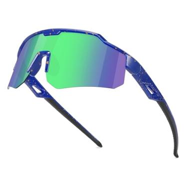 Imagem de Ofwin Óculos de sol esportivos juvenis polarizados para meninos e meninas, crianças, softball, ciclismo, corrida, idade 5-15, Armação azul escuro/lente espelhada verde, standard