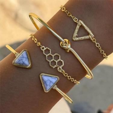 Imagem de Pulseiras femininas de pérola grossa de ouro com punho empilhável, presentes de dia dos namorados, presentes de amizade, Medium, Latão, Sem Pedra Preciosa